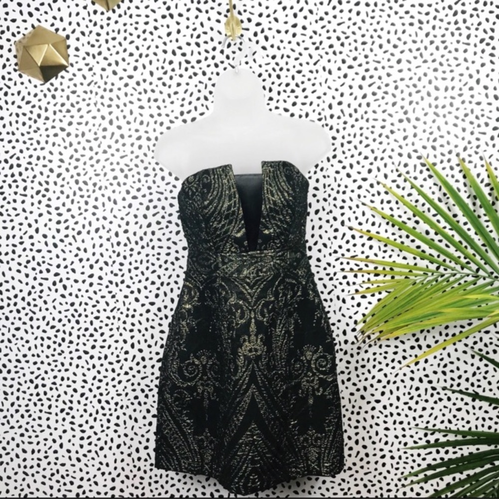 Express Gold Black Cocktail Mesh Dress